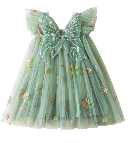 NNJXD Baby Girl Flower Embroidery Tulle Dress Butterfly Toddler Birthday Party Dresses 2109 Green Size(110) 3-4 Years