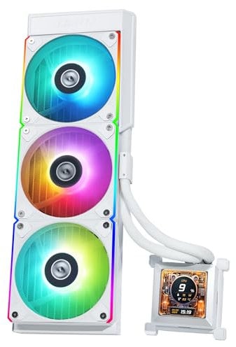 Lian Li HydroShift LCD 360R - 360mm Radiator AIO Wasserkühlung - 3x 120 mm RGB PWM Lüfter - 2,88 LCD Display - CPU Wasserkühler für Intel LGA 1700 - AMD Sockel AM4 / AM5 - weiß