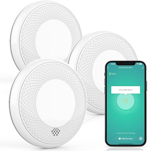 RUNIDUR WLAN Detector de Humo y CO Combinado WiFi, Detector de Humo Combinado Inteligente y Detector de Monóxido de Carbono, Sensor Preciso con Batería de 10 Años, 3 Piezas
