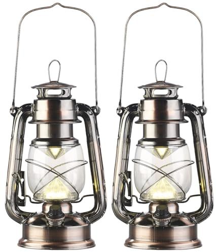 Lunartec Kleine Sturmlampe: 2er-Set helle LED-Sturmlampen, Batterie, 200lm, 3W, warmweiß, Bronze (Zelt-Leuchte, Zeltlampe LED, Zauber)