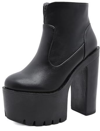 FQMAYPO Stivali con Plateau da Donna Anfibi Stivaletto da Donna Tacco Largo Stivaletto Punta Tonda Tacco Alto Zip Biker Punk Moda Stivali Gotici