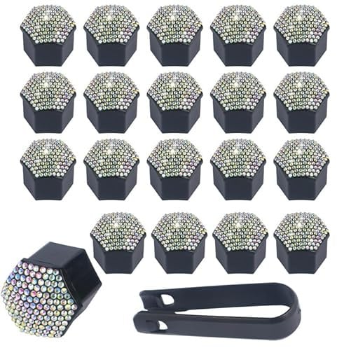 SYSUII 21mm Auto Radschraubenkappen, 20 Stück Radmutternkappen Mit Entfernung Werkzeug Sechskant-Reifen Bling Diamant Muttern-abdeckungen Radbolzen Kappen Rad Mutter Cap Radbolzen Schutz Cover-Bunt