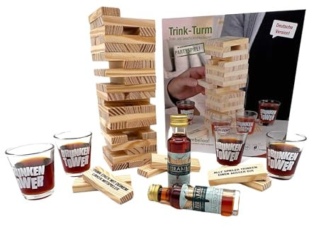 Bambelaa! Trinkspiel Wackelturm Drunken Tower inkl vier Trinkgläser (Deutsche Version) Ariramba Milder Kräuterlikör (2 x20ml) Geschenkidee Partyspiel Schnaps Witziges Geschenk mit Alkohol