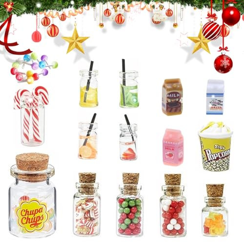 Miniatur Essen und Trinken,Weihnachten Wichtel Zubehör,Miniatur Lebensmittel Set,Miniatur Puppenhaus Zubehör,Wichtel Zubehör Miniatur Deko SüßIgkeiten Weihnachten,Miniatur Puppenhaus Wichtel