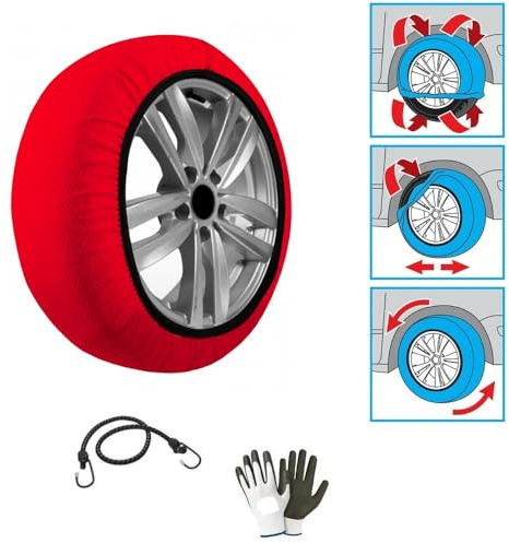 CALZE DA NEVE GHIACCIO PER PNEUMATICI 215/60 R17 CERCHIO 17 MISURA XL CALZA DA NEVE OMOLOGATA PER AUTO,SUV,4X4,FURGONI, TESSUTO ANTI-SLITTAMENTO PER TRATTI DI STRADA MISTA 1 COPPIA=2 PEZZI