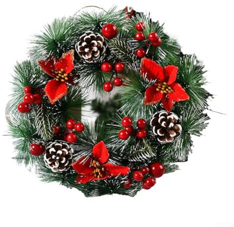 Besttoolifes Couronne de Noël artificielle à suspendre à la porte d'entrée avec nœud et étoile pour décorations de Noël, porte, fenêtre, décoration intérieure et extérieure (D)