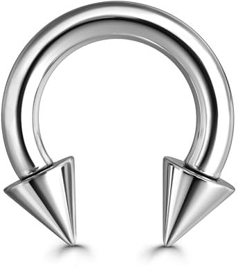 BodyBonita G23 Titan Septum Piercing 6G - Hufeisenstacheln Nasenpiercing Schmuck ASTM F136 Titan Ohrringe für Frauen Männer Silber 12mm