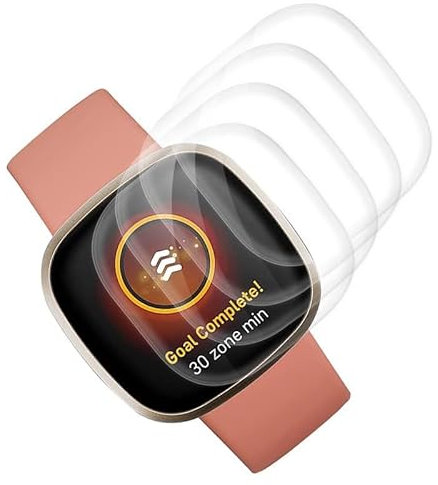 Rcokas [4 Stück für Displayschutz Fitbit Versa 4 Panzerglasfolie, Schutzfolie Fitbit Versa 3/4/Sense Folie [Soft TPU][Anti-Kratzen][HD Displayschutzfolie][Ultra-klar]