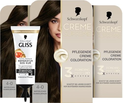Schwarzkopf Creme Supreme Coloration 4-0 Natürliches Dunkelbraun (182 ml) | Dauerhafte Haarfarbe mit Serum und Haar-Maske, schützt vor sichtbaren Haarschäden, intensive Farbe für 100% Grauabdeckung