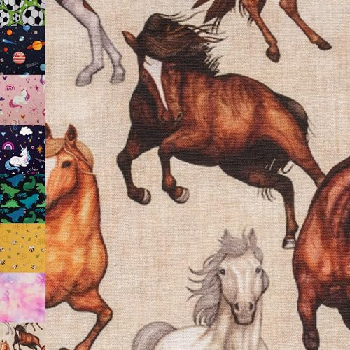 MAGAM-Stoffe Niklas Kinder Baumwollstoff ÖKO-TEX Meterware ab 50cm (Pferde)