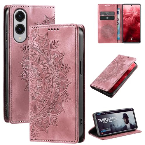 LBH Handyhülle für Samsung Galaxy S25 Edge Mandala Klapphülle RFID Schutz Kartenfächer Geldfach Design Cover Case Flipcase Rosa