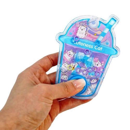BEMIRO Wasserspiel Geduldsspiel mit Ringen – ca. 12 cm – Bubbletea Design mit Kawaii-Motiven – klassisches Fingerspiel in Pink, Blau oder Grün – Konzentrationsspiel für Kinder ab 3 Jahren (Blau)