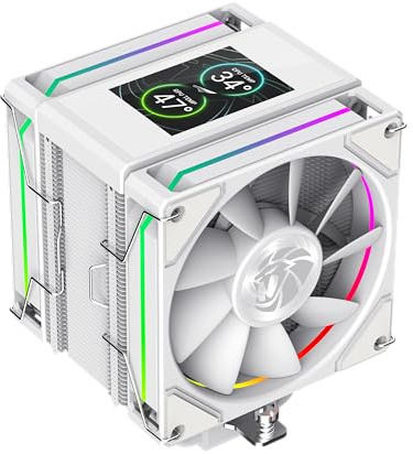GameMax SIGMA 620 - Refrigerador de CPU de alto rendimiento con pantalla LCD de 2,8, doble ventilador de 120 mm, 6 tubos de calor, iluminación ARGB, hasta 245 W TDP, color blanco