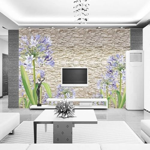 Minimalistisch Steinmauer Pflanzen Lila Lavendel 3D Tapeten Tapete Luxus Home Esszimmer Fototapete Effekt Wohnzimmer Schlafzimmer Kinderzimmer-150cm×105cm