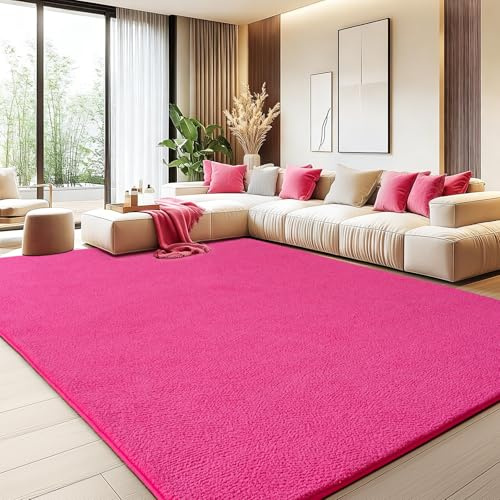 Rezutan Teppich Wohnzimmer Groß 200x300cm Pink, Waschbarer Kurzflor Teppich | Flauschig Weich & Rutschfest, Einfarbiges, Modernes Design für Wohnzimmer, Kinderzimmer, Flur und Büro
