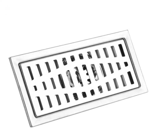 Sumidero Ducha Escurridor de Suelo Largo Rectangular 20x10cm, Inserto azulejo Acero Inoxidable, desagüe, Ducha baño, colador Rejilla residuos Cocina para Cocina baño