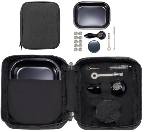 LIVBTS Smell Proof Bag Kit | Glass Spoon Pipe, Grinder & Rolling Tray, Waterproof Odor Resistant Storage Case, Charcoal Lining, Portable Accessories Set