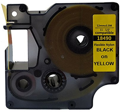 neouza kompatibel für Dymo RHINO Industrie ind Flexible Nylon Label Tape Länge 3,5 m 12mm Schwarz auf Gelb