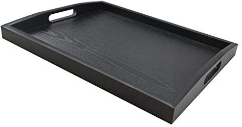 DILLMAN Bandeja de Madera para Servir Grande, Rectangular, de Madera, Color Negro, con Asas, tamaño Mediano