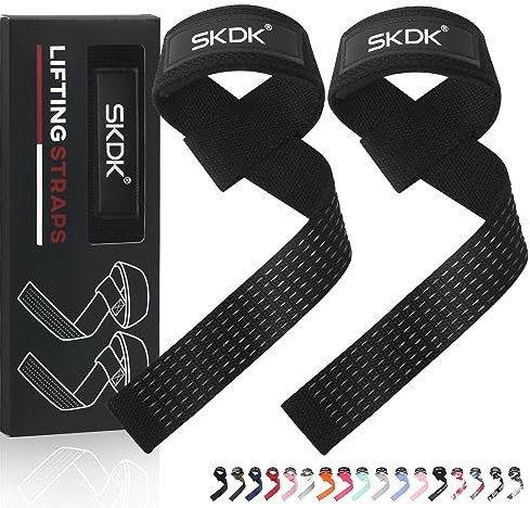 SKDK Handgelenk-Zughilfen aus Baumwolle, Kreuzhebebänder mit Neopren gepolstertes Handgelenk, rutschfestes Silikon, für Gewichtheben, Bodybuilding, Xfit, Krafttraining (Black1)