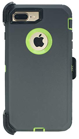 Hand-e Muscle Series Belt Clip Case for Apple iPhone 7 Plus/iPhone 8 Plus (5.5”) 2-in-1 Protective Defender w Screen Protector & Holster & Kickstand/Shock & Drop & Dust Proof - Grey/Green