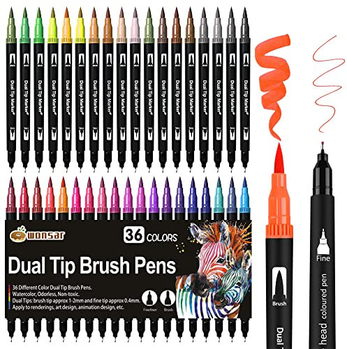 Filzstifte 36 Farben, Dual Brush Pen Set Pinselstifte Marker Fineliner Set Aquarell Stifte Für Bullet Journal, Malbücher, Handlettering, Manga Mandala stifte Malstifte Für Kinder und Erwachsene