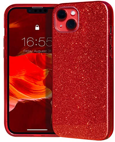 MATEPROX Glitzern Handyhülle Kompatibel mit iPhone 13 Mini/iPhone 12 Mini Hülle Schutzhülle Sprühen Glänzend Bling Dünnes Hülle für iPhone 13 Mini/iPhone12 Mini 5,4'' 2021-Rot