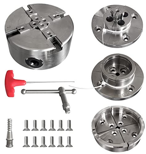 Wood Lathe Chuck Set 1 x 8 tpi, 4 inch 4 jaw self-Centering Woodturning Chuck for Lathe