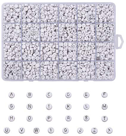 Cheriswelry White Acrylic Alphabet Beads 7mm Flat Round Disc Silver A-Z Letter Spacer Beads Charms for Jewellery Bracelet Making, About 1728pcs/box