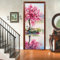 A.Monamour Türtapete Selbstklebend Türfolie Türposter 3D Orientalischer Kirschbaum Sakura Am See Ölgemälde Landschaft Vinyl Folie Türdeko Tapete Wandbild Türaufkleber Türtattoo 77 x 200 cm