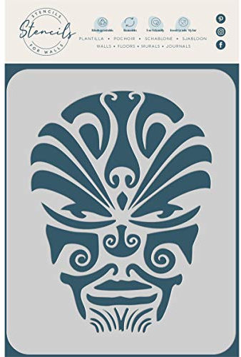 Teufel Gesicht Schablone 10 x 7,5 cm (S) - Tribal Maske Ethno Maori Tattoo Schablonen für Malerei Schablone