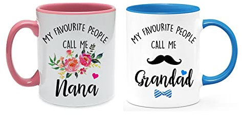 Giftme My Favourite People Call me Grandad/Nana Fathers Day Mothers Day Birthday Christmas Coffee Tea Mug Unique Blue Pink Inside Coloured Ceramic Mug Set of 2.