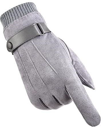 Wildlederhandschuhe Herren Plus Samtverdicktes Winddichtes Wasserdichtes Bergsteigen Radfahren Outdoor Fitness Langfinger Touchscreen Wildleder Warme Handschuhe Grau