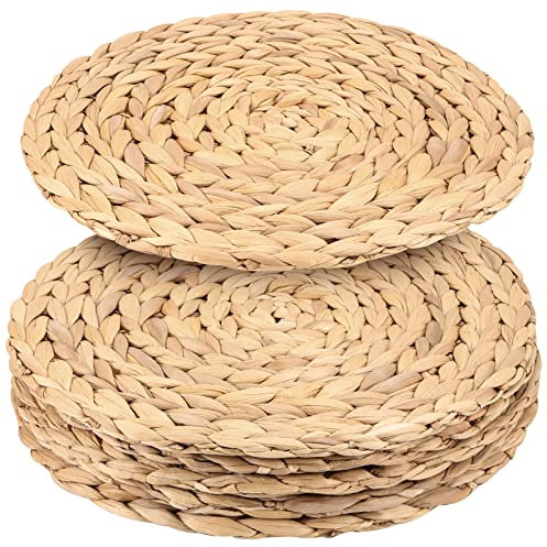 JAPCHET Confezione da 6 tovagliette rotonde in vimini naturale intrecciato, 33 cm, per tavolo da pranzo