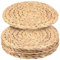 JAPCHET 6 Pack 33cm Water Hyacinth Woven Placemat, Round Natural Wicker Braided Placemats for Dining Table