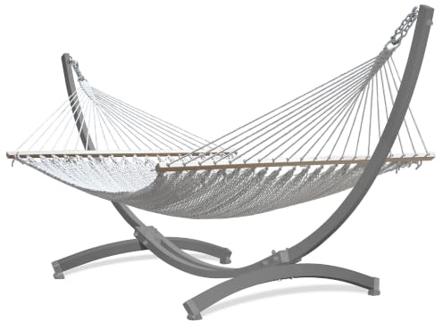 Potenza Outdoor Hängematte mit Tytan Gestell für 2 Personen I Barbados - Stabhängematte XXL 210x140, 200kg I Hängemattengestell 350kg Wetterfest (Ecru, Gestell Grau)