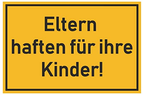Samunshi® Aufkleber Eltern haften für ihre Kinder - Schild Sticker Hinweisschild Warnschild Vorsicht Gelb - 15x9,9cm mehrfarbig