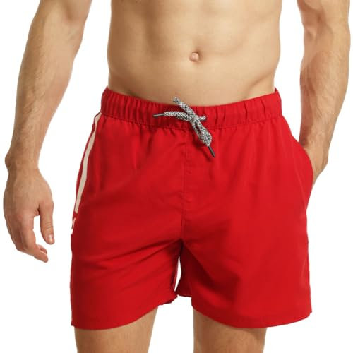 RIPT Mens Performance Essentials Quick Dry Uv 50 Sun Protection Swim Shorts Trunks, Red/White, M UK