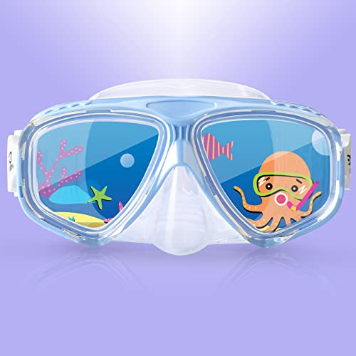Masque de plongée avec Tuba pour Enfants, Masque de plongée Anti-buée avec Vue panoramique à 180 ° pour garçons et Filles avec Couvre-Nez, équipement de plongée avec Tuba pour Junior (Rêve Bleu)