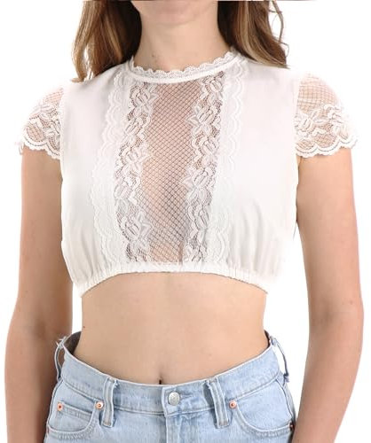 Kelliar Dirndlbluse Weiß Trachtenbluse Kurzarm Dirndl Bluse Damen Spitze für Bavarian Oktoberfest Größe 38