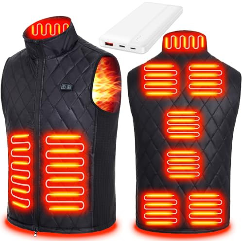 Cubovie Gilet Chauffant Électrique Avec Batterie 15000mAh Homme Femme Veste Chauffante Électrique USB Vêtement de Chauffage avec 9 Zones de Chauffé 3 Températures Réglables Gilet(Noir,XL)