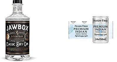 Jawbox Small Batch Classic Dry Gin 43%, 70cl, 18432 & Fever-Tree Refreshingly Light Indian Tonic Water 8 x 150ml (Pack of 3, Total 24 cans)