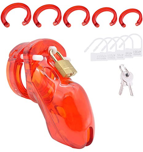 6.0 Peniskäfig Keuschheitskäfig Herren Keuschheitsgürtel für Herren mit 12 Zubehör(5 Größen Penisring+6 Schloss+1 Anti-Drop-Ring),Chastity Cage Male Cock Cage BDSMs Spielzeug Hart (Rot)