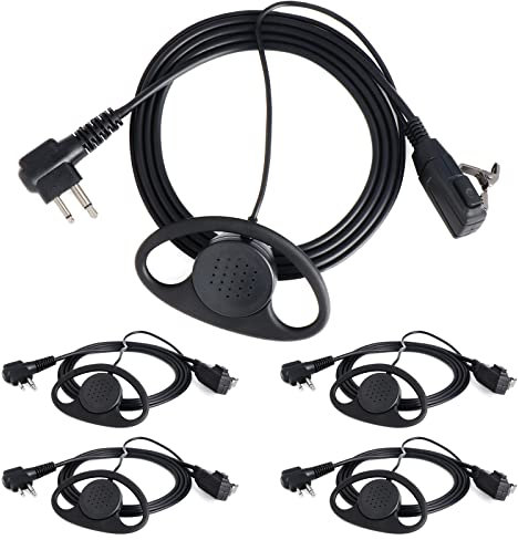 Kyrio Lot de 5 écouteurs pour talkie-walkie, en forme de D avec microphone PTT pour la sécurité de la police, compatible avec Motorola GP68 GP88 GP300 CP040 DP1400 CT150 Radio bidirectionnelle