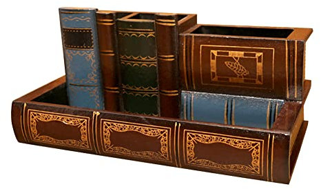 JAWSEU Pot a Crayon Bois, Tasse de Porte-Crayon de Stylo Vintage Porte-Stylo en Forme de Livre Multifonction Organisateur de Bureau Porte-Pinceau de Maquillage avec Tiroir pour Maison, Bureau, École