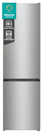 Hisense RB434N4BCE1 Frigorifero Combinato a libera installazione, Total No frost con doppia porta reversibile, Inox Look, Altezza 200 cm, capacità netta 331 L