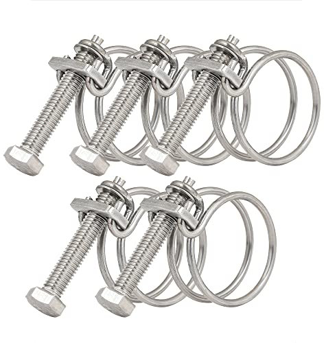 40-45mm Doppel Draht Schlauchschellen, Einstellbar Drahtschlauchschellen 201 Edelstahl Doppeldraht Schlauchschellen, Wasser Rohr Tank Rohrschellen für Familie Automobil Tubing (5 Stück)