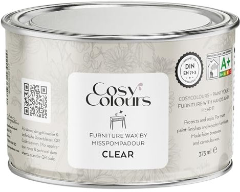 MissPompadour Wachs farblos für Möbel 375ml - Holzwachs, Möbelwachs Innen - Holzpflege, Möbelpolitur aus Bienenwachs & Carnaubawachs - Versiegelung für Kreidefarbe für Möbel - Made in Germany