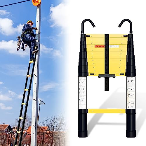 Sonnewelt 3,8 M Teleskopleiter Mit einem klick schrumpfbar, Rutschfester Aluminium Stehleiter mit Mit langsamer Schrumpfungsfunktion und 2 Abnehmbarem Haken, 150 kg/330 Pfund Belastbarkeit Leiter