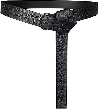 HiiFeuer Mittelalterlicher geprägter PU-Leder-O-Ring-Gürtel, Retro-Renaissance-Rittergürtel (Schwarz D)